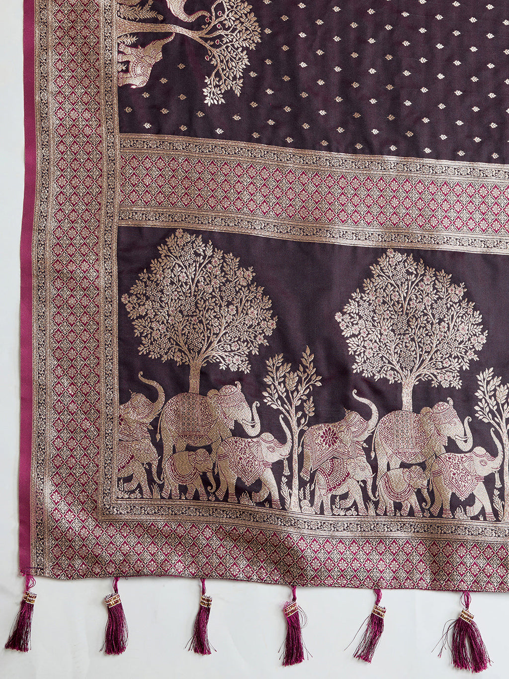 Vedant Vastram Soft Litchi SIlk Banarasi Silk Jacquard Saree - Wine