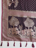 Vedant Vastram Soft Litchi SIlk Banarasi Silk Jacquard Saree - Wine