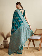 Vedant Vastram Soft Litchi SIlk Banarasi Silk Jacquard Saree - Firozi