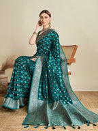 Vedant Vastram Soft Litchi SIlk Banarasi Silk Jacquard Saree - Firozi