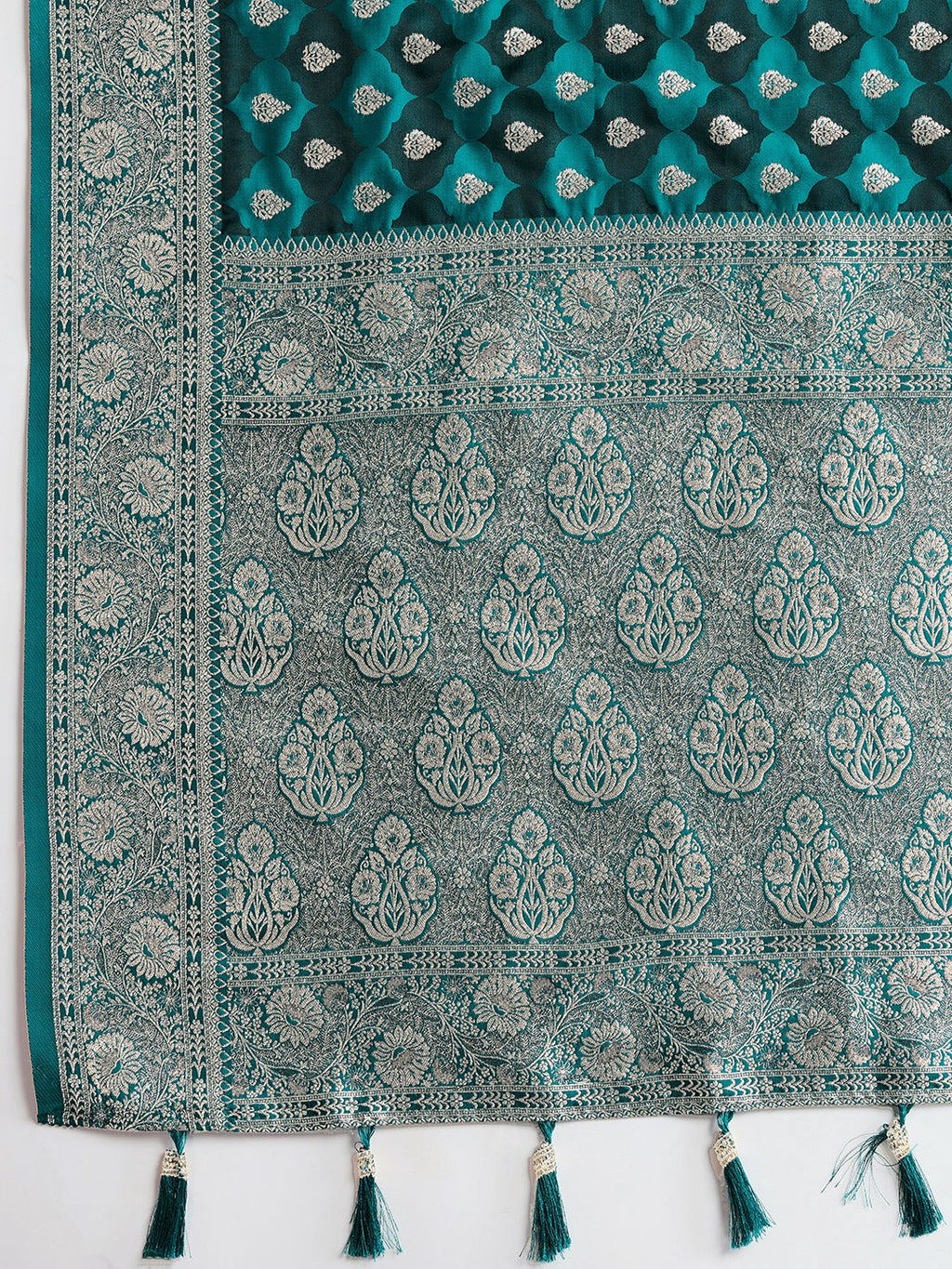 Vedant Vastram Soft Litchi SIlk Banarasi Silk Jacquard Saree - Firozi