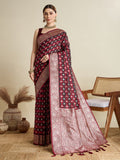 Vedant Vastram Soft Litchi SIlk Banarasi Silk Jacquard Saree - Maroon