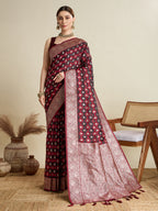 Vedant Vastram Soft Litchi SIlk Banarasi Silk Jacquard Saree - Maroon