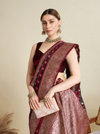 Vedant Vastram Soft Litchi SIlk Banarasi Silk Jacquard Saree - Maroon