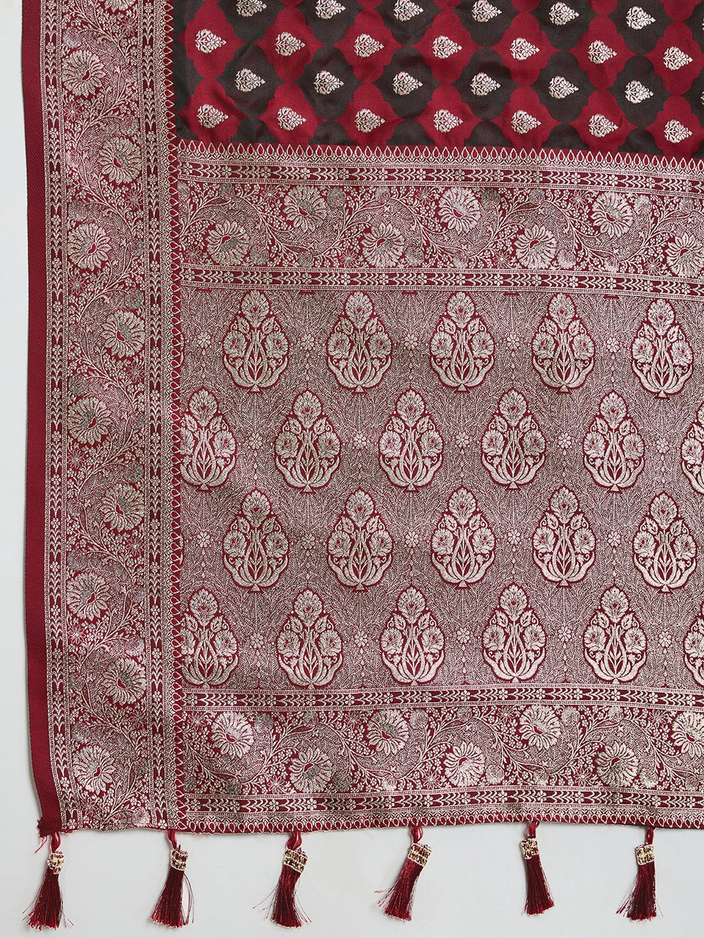 Vedant Vastram Soft Litchi SIlk Banarasi Silk Jacquard Saree - Maroon
