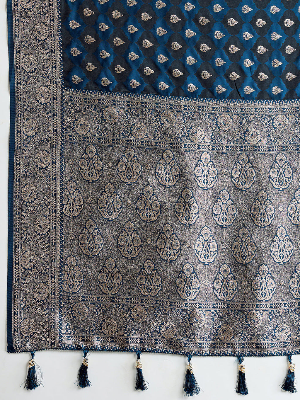 Vedant Vastram Soft Litchi SIlk Banarasi Silk Jacquard Saree - Navy Blue