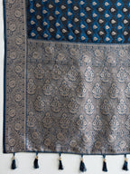 Vedant Vastram Soft Litchi SIlk Banarasi Silk Jacquard Saree - Navy Blue
