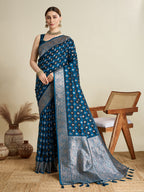 Vedant Vastram Soft Litchi SIlk Banarasi Silk Jacquard Saree - Rama