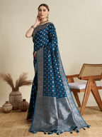 Vedant Vastram Soft Litchi SIlk Banarasi Silk Jacquard Saree - Rama