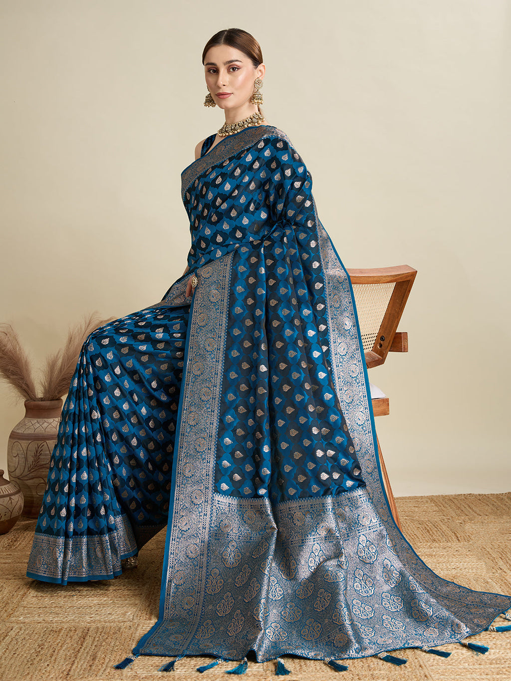 Vedant Vastram Soft Litchi SIlk Banarasi Silk Jacquard Saree - Rama
