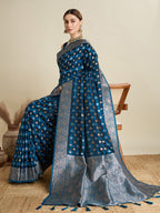 Vedant Vastram Soft Litchi SIlk Banarasi Silk Jacquard Saree - Rama