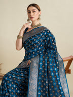 Vedant Vastram Soft Litchi SIlk Banarasi Silk Jacquard Saree - Rama
