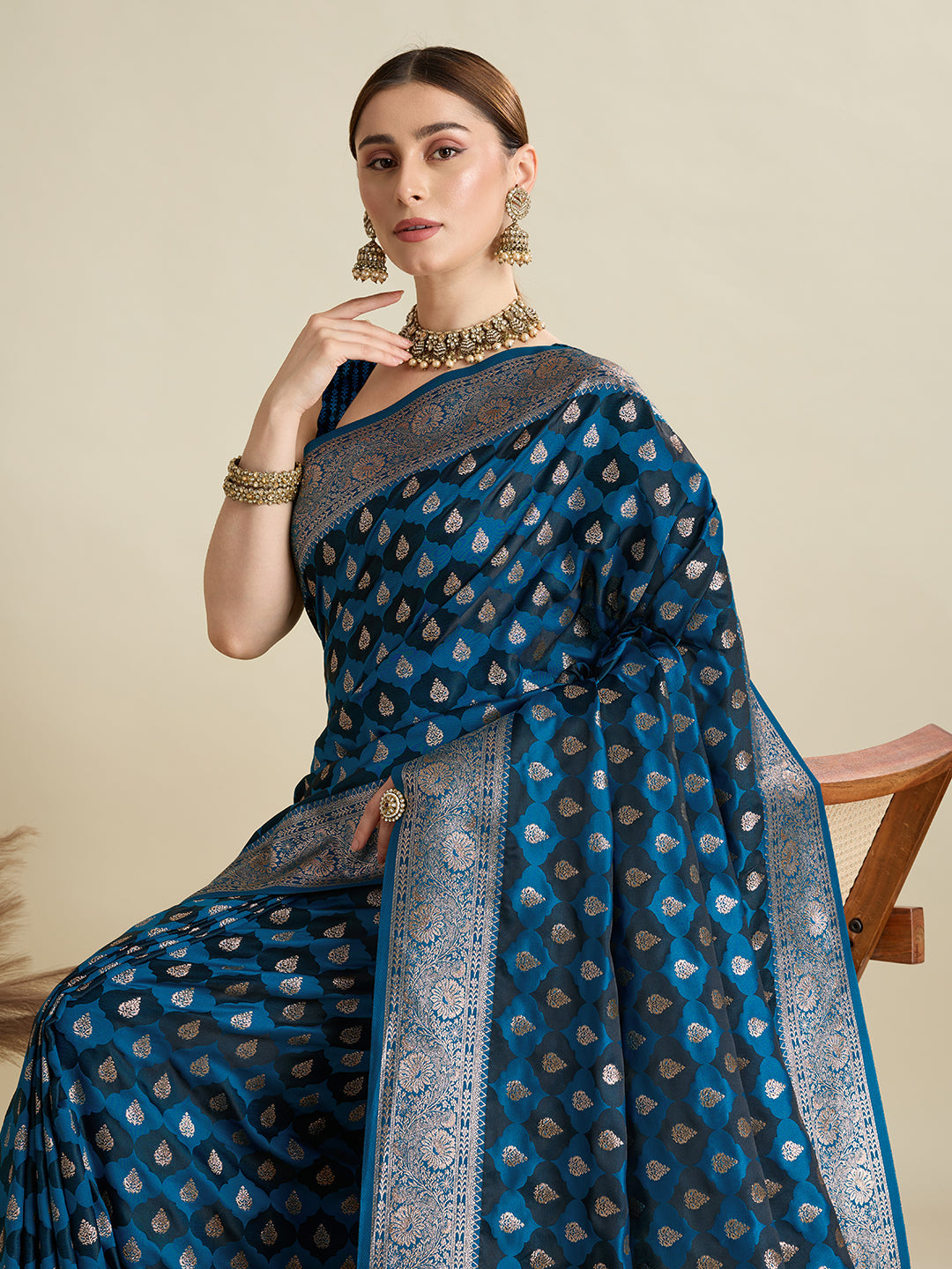 Vedant Vastram Soft Litchi SIlk Banarasi Silk Jacquard Saree - Rama