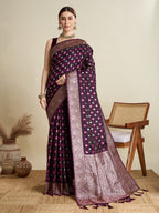 Vedant Vastram Soft Litchi SIlk Banarasi Silk Jacquard Saree - Wine