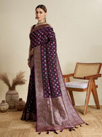 Vedant Vastram Soft Litchi SIlk Banarasi Silk Jacquard Saree - Wine