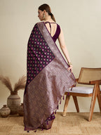 Vedant Vastram Soft Litchi SIlk Banarasi Silk Jacquard Saree - Wine
