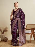Vedant Vastram Soft Litchi SIlk Banarasi Silk Jacquard Saree - Wine