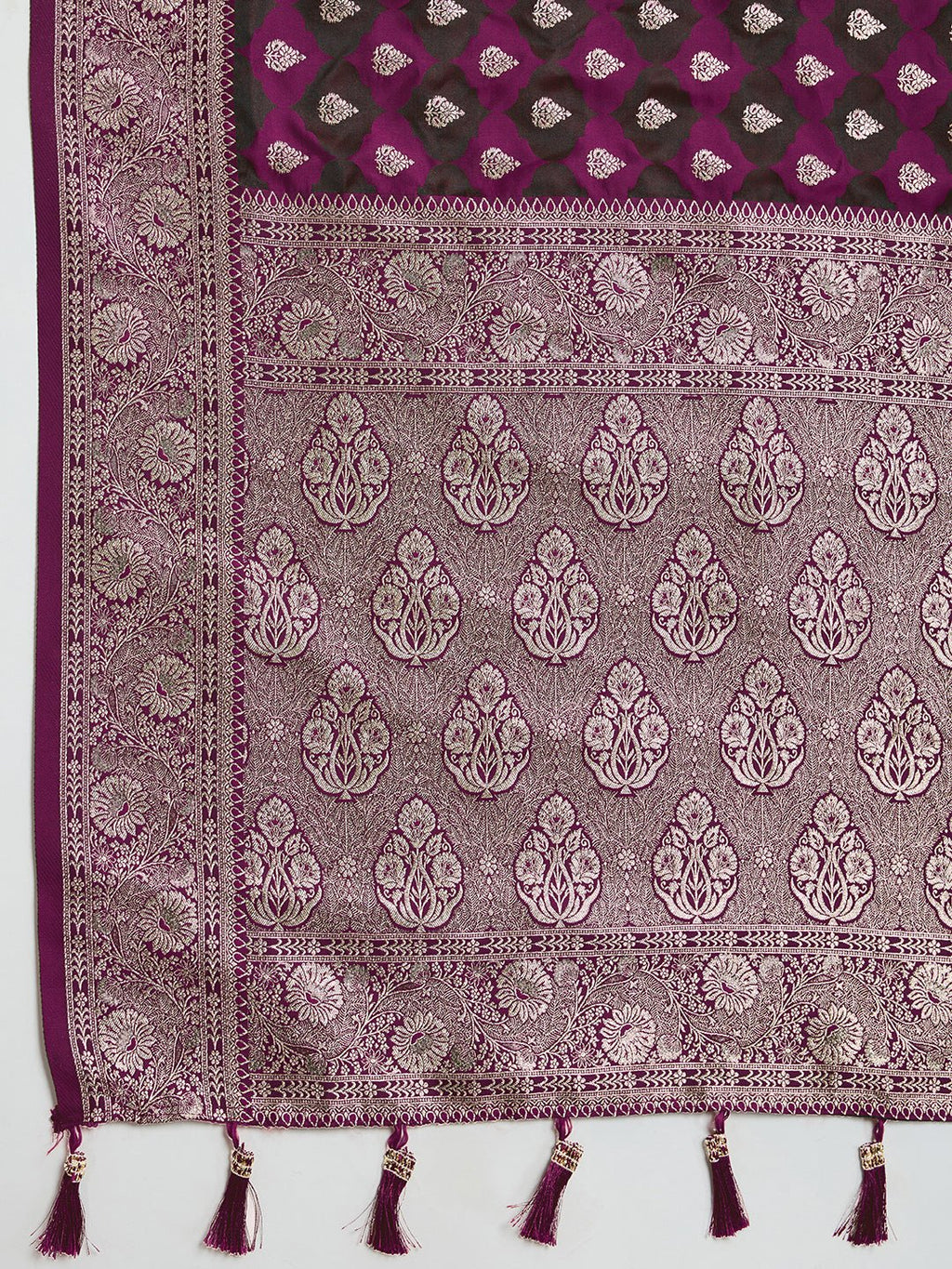 Vedant Vastram Soft Litchi SIlk Banarasi Silk Jacquard Saree - Wine