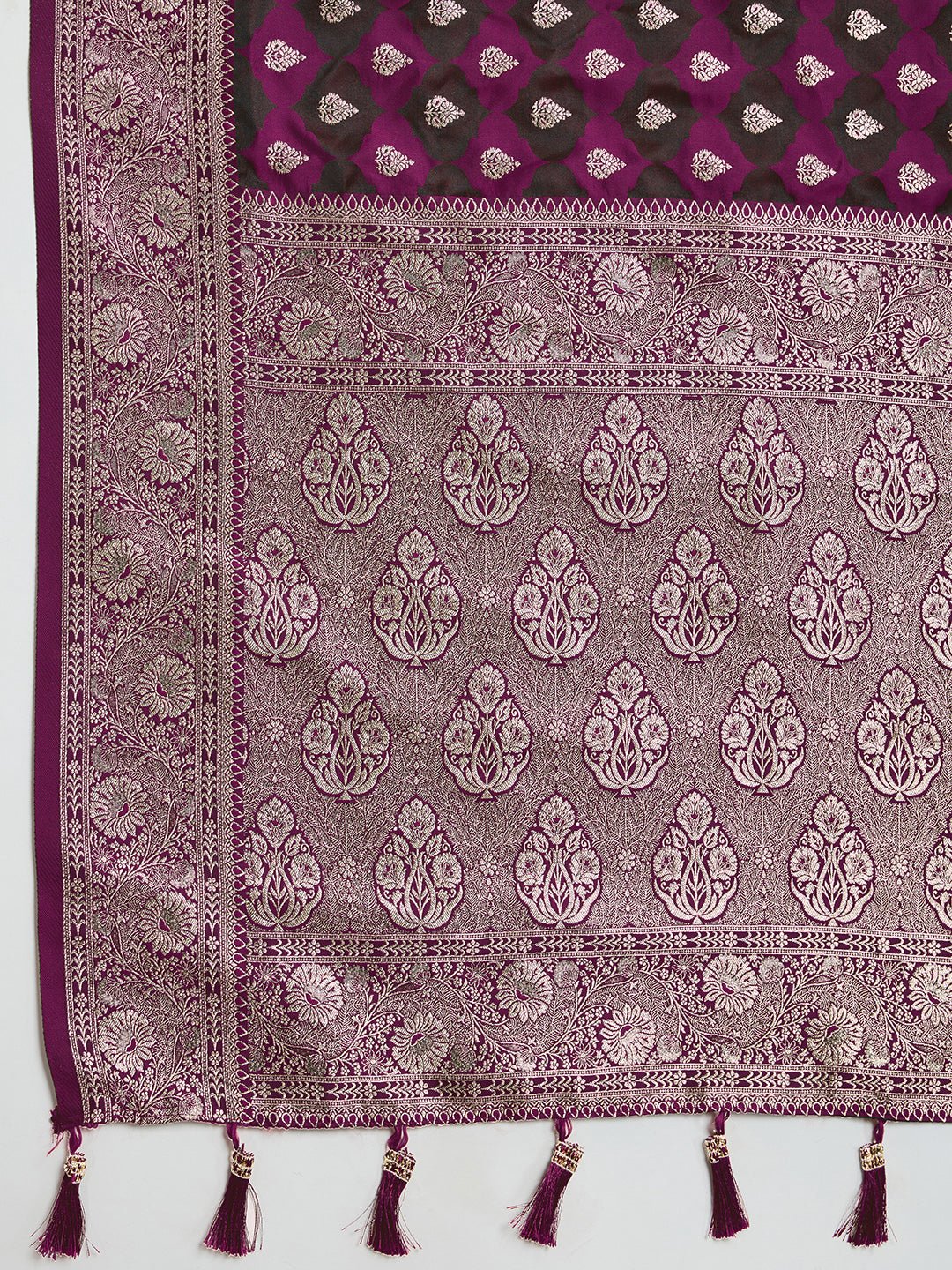 Vedant Vastram Soft Litchi SIlk Banarasi Silk Jacquard Saree - Wine