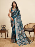 Vedant Vastram Soft Litchi Silk Paithani Jacquard Saree - Firozi