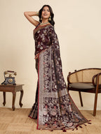 Vedant Vastram Soft Litchi Silk Paithani Jacquard Saree - Maroon