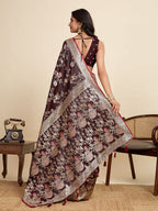 Vedant Vastram Soft Litchi Silk Paithani Jacquard Saree - Maroon