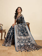 Vedant Vastram Soft Litchi Silk Paithani Jacquard Saree - Navy Blue