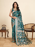 Vedant Vastram Soft Litchi Silk Paithani Jacquard Saree - Rama