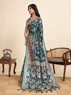 Vedant Vastram Soft Litchi Silk Paithani Jacquard Saree - Rama