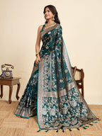 Vedant Vastram Soft Litchi Silk Paithani Jacquard Saree - Rama