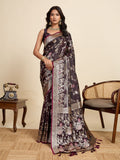 Vedant Vastram Soft Litchi Silk Paithani Jacquard Saree - Wine
