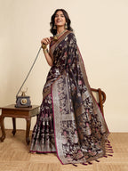 Vedant Vastram Soft Litchi Silk Paithani Jacquard Saree - Wine