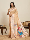 Vedant Vastram Cotton Silk Paithani Jacquard Saree - Beige