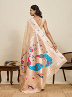 Vedant Vastram Cotton Silk Paithani Jacquard Saree - Beige