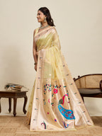 Vedant Vastram Cotton Silk Paithani Jacquard Saree - Lemon