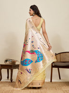 Vedant Vastram Cotton Silk Paithani Jacquard Saree - Lemon