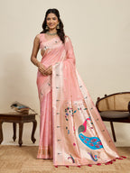 Vedant Vastram Cotton Silk Paithani Jacquard Saree - Peach