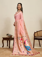 Vedant Vastram Cotton Silk Paithani Jacquard Saree - Peach