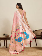 Vedant Vastram Cotton Silk Paithani Jacquard Saree - Peach