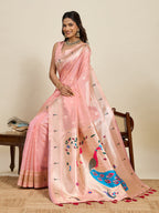 Vedant Vastram Cotton Silk Paithani Jacquard Saree - Peach