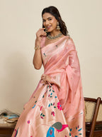 Vedant Vastram Cotton Silk Paithani Jacquard Saree - Peach
