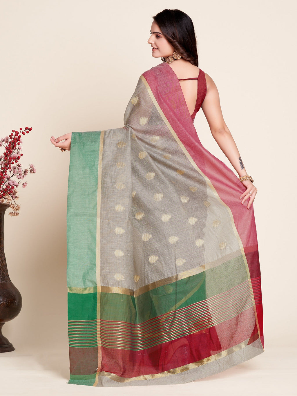 Vedant Vastram Soft Art Silk Silk Jacquard Fancy Saree - Grey