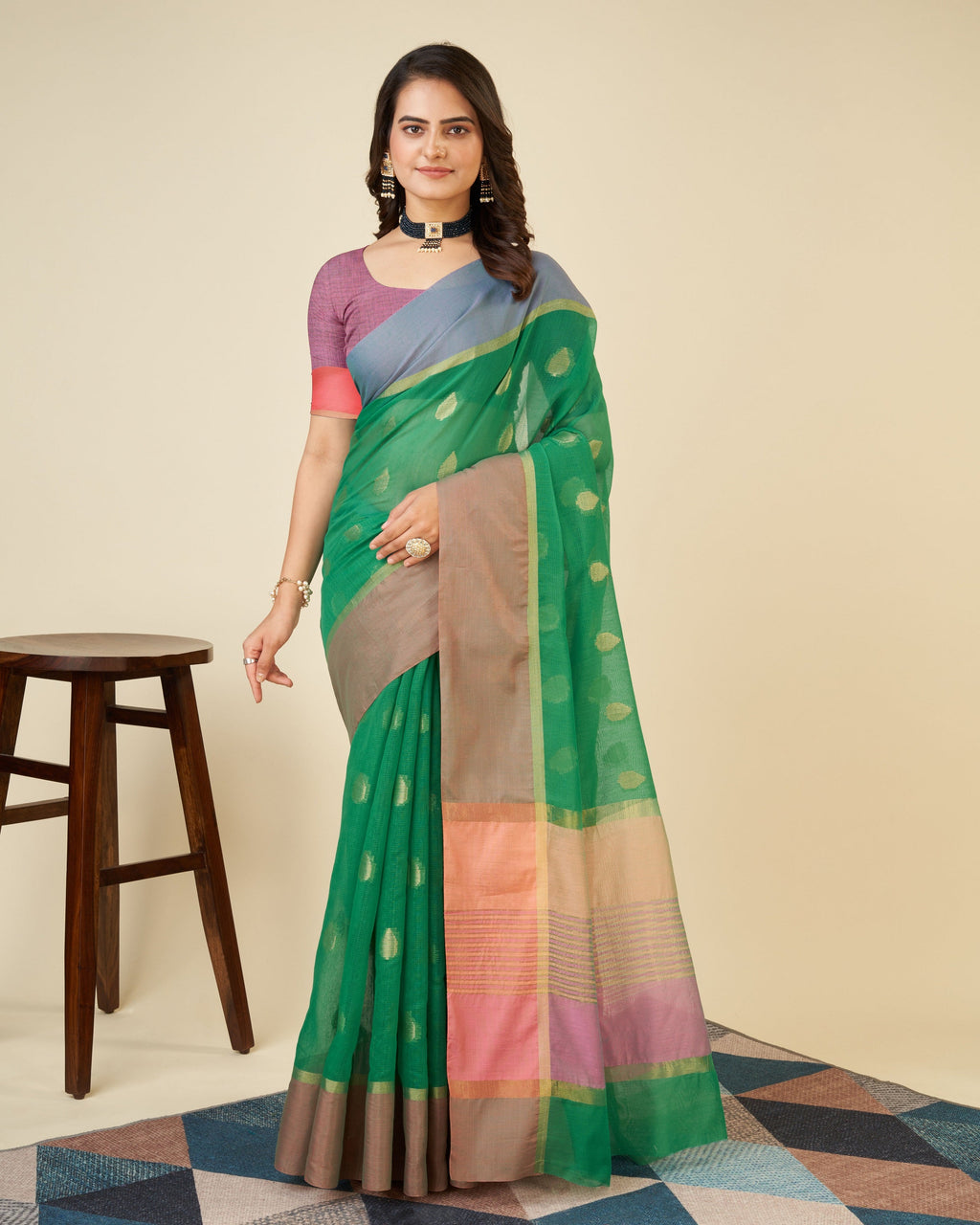 Vedant Vastram Soft Art Silk Silk Jacquard Fancy Saree - Parrot