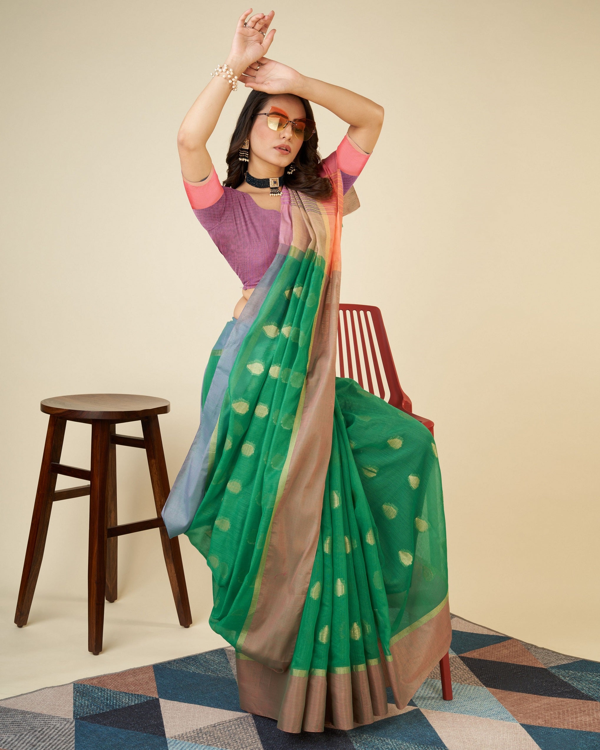 Vedant Vastram Soft Art Silk Silk Jacquard Fancy Saree - Parrot