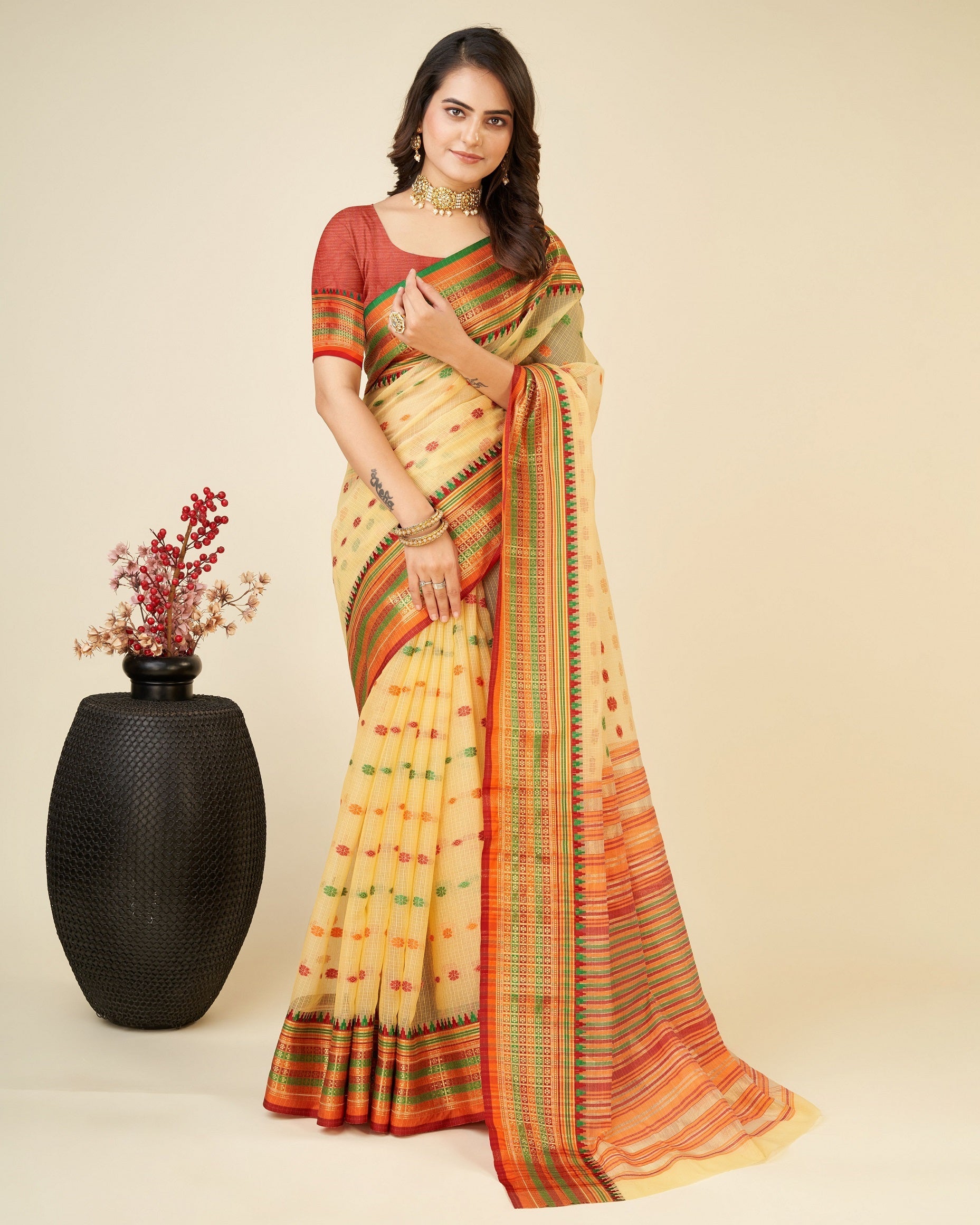 Vedant Vastram Soft Art Silk Silk Jacquard Fancy Saree - Mustard