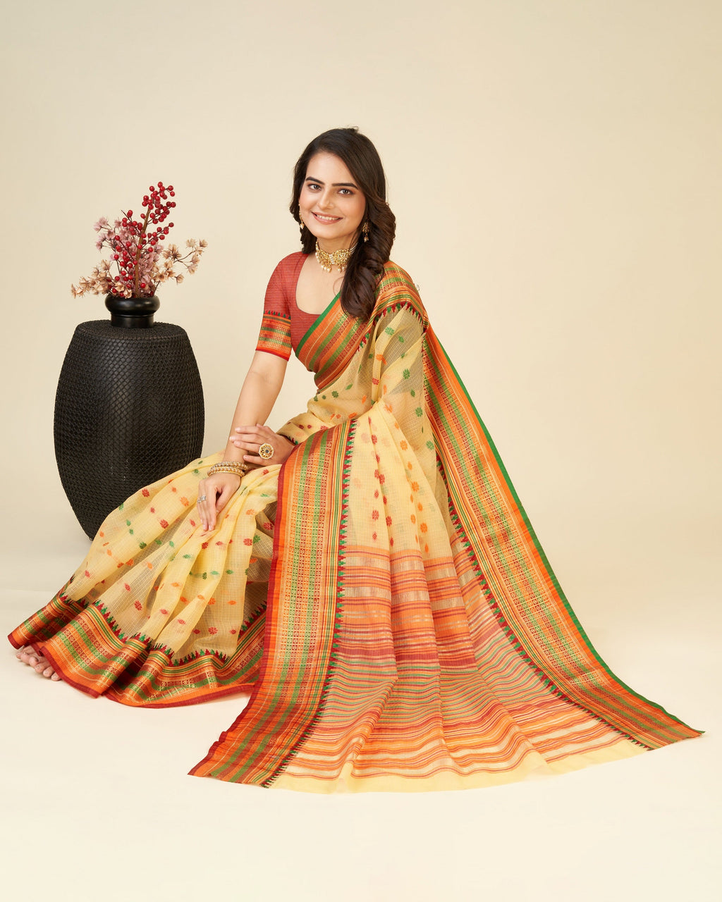 Vedant Vastram Soft Art Silk Silk Jacquard Fancy Saree - Mustard