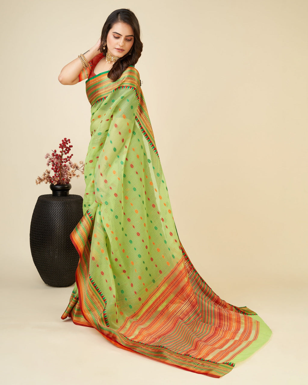 Vedant Vastram Soft Art Silk Silk Jacquard Fancy Saree - Parrot