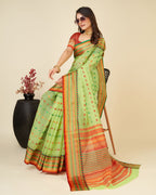 Vedant Vastram Soft Art Silk Silk Jacquard Fancy Saree - Parrot