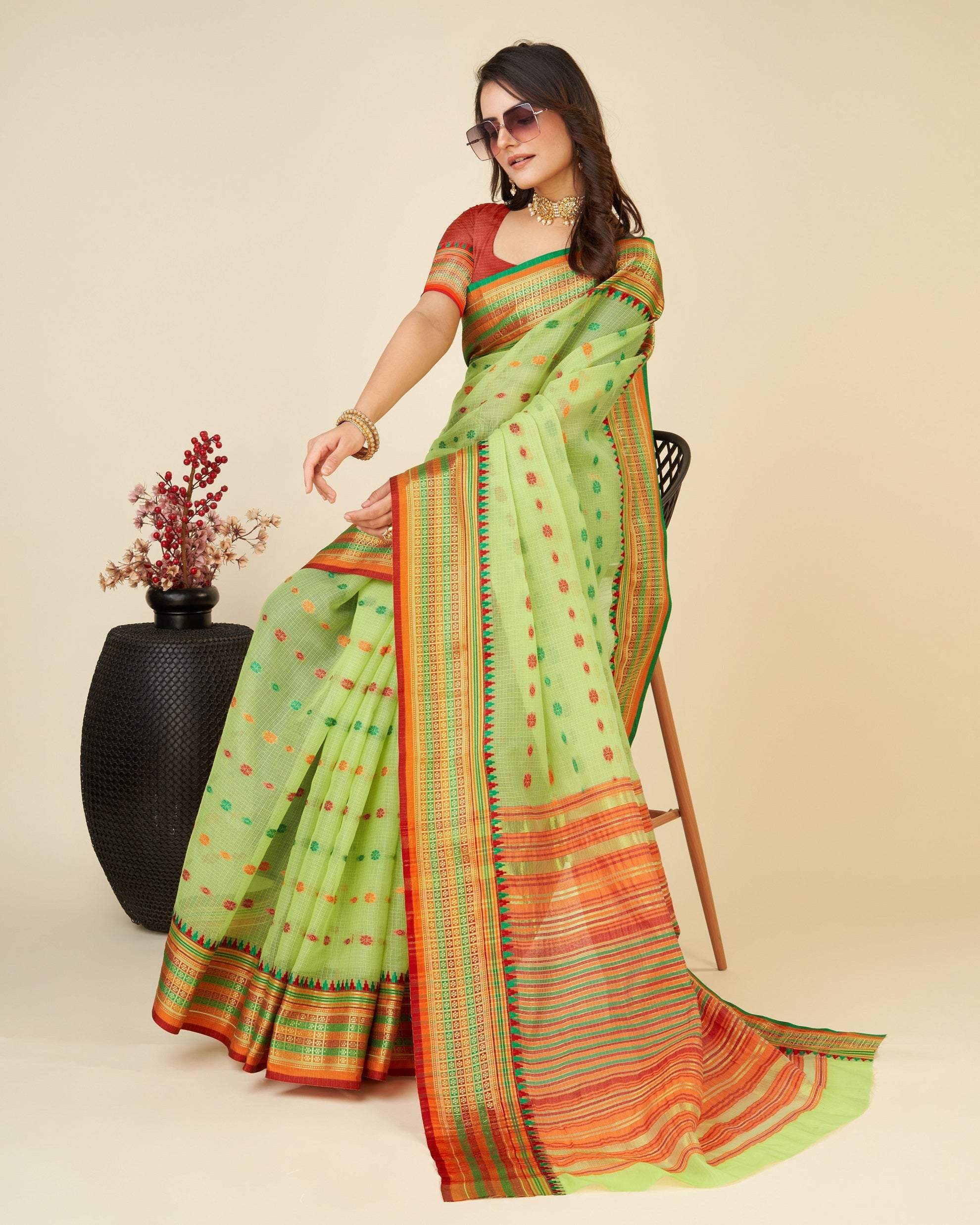 Vedant Vastram Soft Art Silk Silk Jacquard Fancy Saree - Parrot