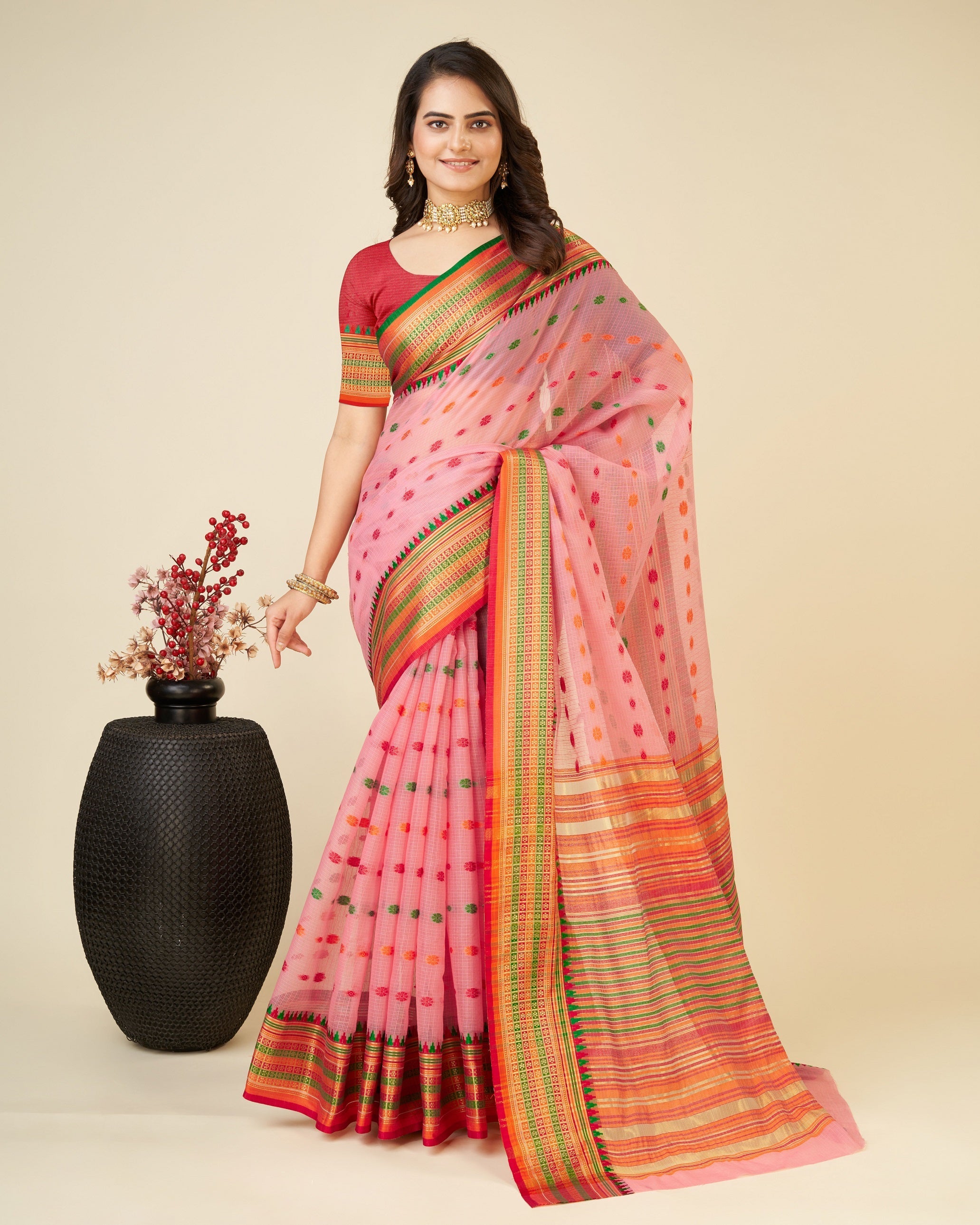 Vedant Vastram Soft Art Silk Silk Jacquard Fancy Saree - Pink